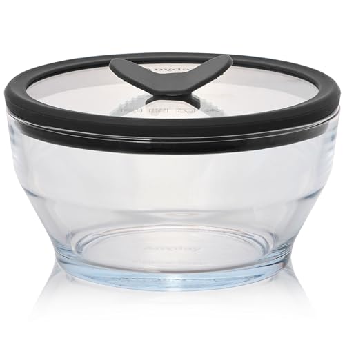 Anyday 4-Cup Glass Food Storage with Glass Lid, Round Deep Dish | Plastic-Free Meal Prep & Microwave Cookware | Stackable Airtight Storage Container with Vented Lid for Microwave-Safe Reheating