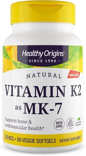 Healthy Origins Vitamin K2 100 mcg (MK-7 Non-GMO Gluten Free Cardiovascaular Support Bone Support) 60 Veggie Gels