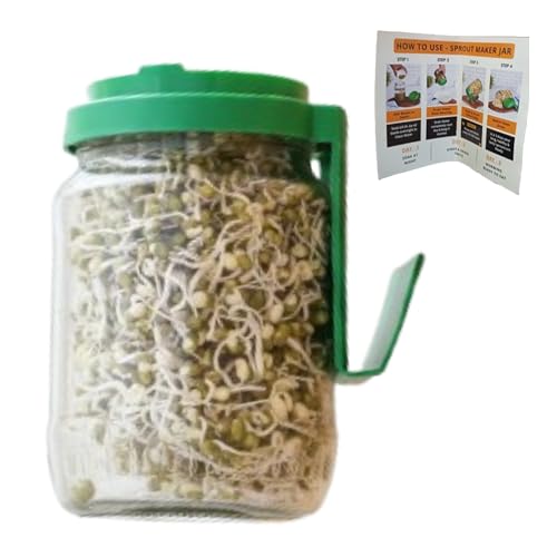 Image of Hygienic Transparent Greengrow Glass Sprout Maker Jar with 40 E Recipe Book, BPA-Free with 300-Hole Mesh Lid for Airflow, Odor-Free, sprout maker For Living Healthy Life - 720ml