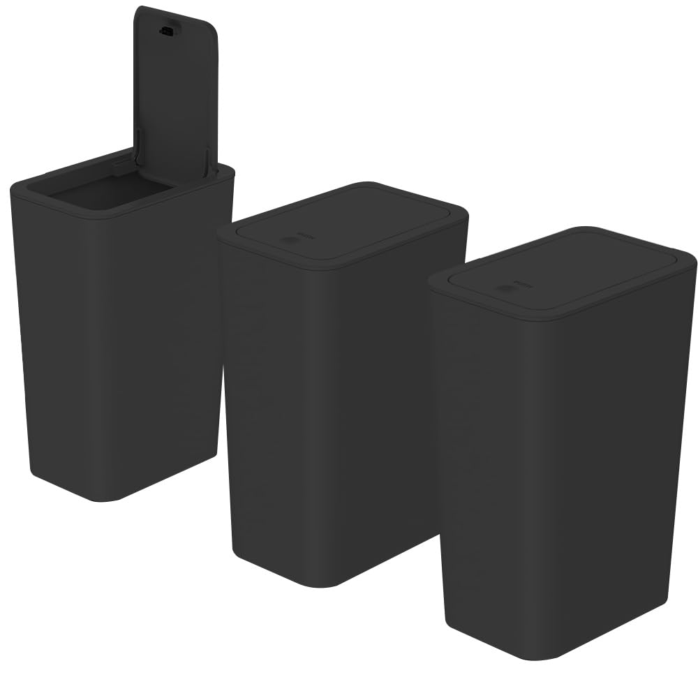 Accmuzzy Set di 3 Bidoni della Spazzatura da 9 L per Bagno, Cestini Stretti con Coperchio, a Prova di Cane, Adatti per Camera da Letto, Ufficio, Soggiorno, Cucina e WC