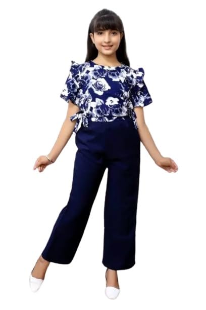 Image of Girls /Kids Printed Floral Designer Top and Palazzo Set Crop Top and Palazzo Set Printed /Fancy Palazzo and top Set for Girls with tie in Waist