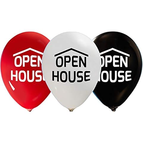 Party Zone Set of 16pcs Open House Balloons, Open House Balloon Signage, Real Estate Agent’s Balloons, Realtor’s Event Balloons – 12” latex – 2 Sided Print for Real Estate Signs and Balloons Décor Cover
