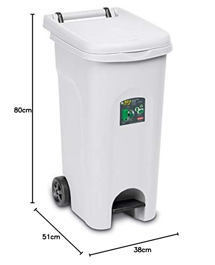 Stefanplast Bidón con Ruedas Urbano Eco con Pedal, 38 x 51 x 80 cm, Metal, Color Blanco, Unica