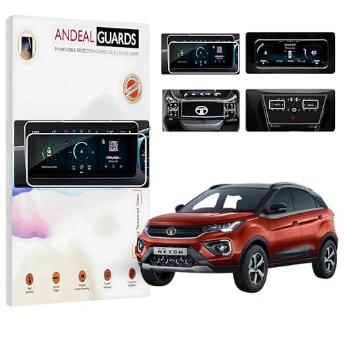 Image of Screen Guard For TATA NEXON 2023 | 10.25 INCH INFOTAINMENT [Round Corners] + STEERING + 10 INCH INSTRUMENT + AC PANEL Protector |Car Display Accessories [Not Tempered Glass]