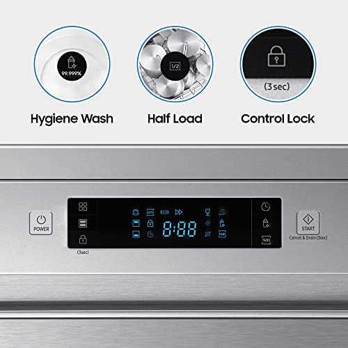 Image of Samsung 13 Place Setting Freestanding Dishwasher with Intensive Wash (DW60M6043FS /TL), Ice blue, Stainless Steel Tub, Hygiene Clean, Height Adjustable Rack)