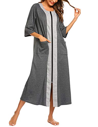 Ekouaer Women’S Short Sleeve Zip Front Robe Long Sleeve Loungewear for Women Bathrobes