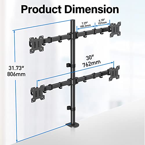 MOUNTUP Quad Monitor Stand, 4 Monitors Desk Mount for 17 to 32 inch Computer Screens, Fully Adjustable Stacked Mount with Tilt Swivel, 4 Heavy Duty Monitor Mount, Holds up to 17.6lbs per Arm by MOUNTUP - Used condition - Image 4