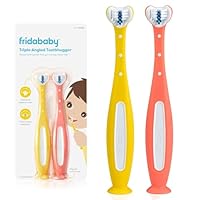 Frida Baby Triple-Angle Toothhugger Training Toddler Toothbrush | Toddler Toothbrush 2 Years and Up, Cleans All Sides at Once | 2 Pack (Yellow + Pink)