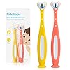 Frida Baby Triple-Angle Toothhugger Training Toddler Toothbrush, Easter Basket Stuffer for Kids, Toddler Toothbrush 2+, Soft Bristles, Suction Cups, Three Sided, Cleans All Sides, 2pk, Pink/Yellow