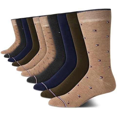Tommy Hilfiger Men's Dress Socks - 10 Pack Lightweight Reinforced Heel Classic Crew Socks - Dress Socks for Men (7-12), Size 7-12, Khaki Assorted Cover