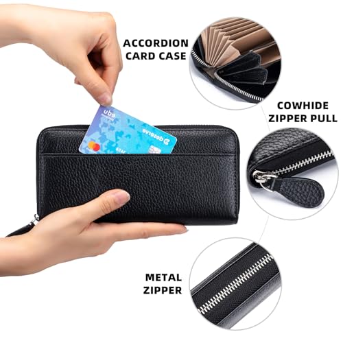Image of RFID Blocking Womens Zipper Wallet Leather Large Capacity Billfold Clutch Zip Around Wallets for Women