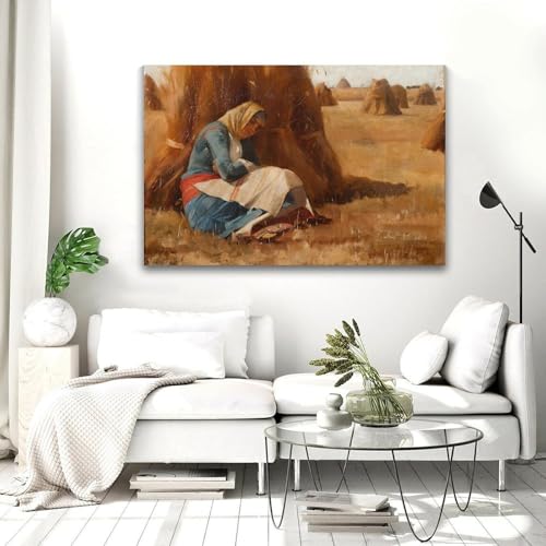 Peinture Toile Repos Auprès D'une Meule De Foin Ralli Effet Huile Premium - 5