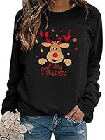 WIEIYM Sweatshirt Weihnachts Langarmshirt Druck Rundhals Pullover Partytop Herbst Winter Langarm BluseTops Stretchy Leichte Sweatshirts Basic Bequem Oberteil,Schwarz,2XL