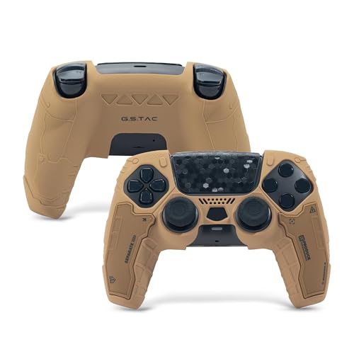 Image of GeekShare G.S.TAC Tactical PS5 Controller Skin Set, Non-Slip Soft Silicone Protective Cover Case for PS5 Wireless Controller with 2 Thumb Grip Caps and 2 Stickers - Desert Yellow
