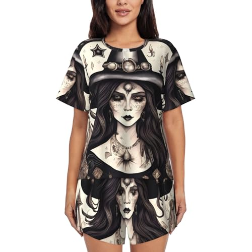Ensemble court pyjama sorcière bohème imprimé deux pièces doux pour femme