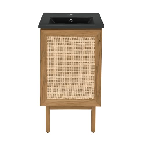 Image of Swiss Madison Classe 18 in. Oak Bathroom Vanity with Black Ceramic Sink Top