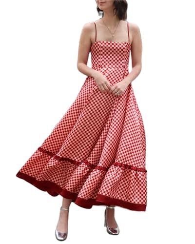 Image of Yuemengxuan Boho Maxi Dresses for Women Spaghetti Strap Flowy Smocked Long Dress Casual Summer Vacation Beach Maxi Dress