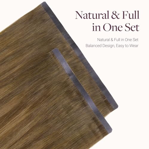 Image of GOO GOO Tape In Weft Hair Extensions Human Hair, 3 /8 /613 Walnut Brown to Ash Brown and Bleach Blonde, 8 inch /6 inch /4 inch /1.5 inch Wide Tape, 18inch 7pcs 110g, Tape Weft Hair Extensions, Seamless Tape in