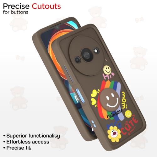 Image of Pikkme Back Cover for Redmi A3 (2024) / Redmi A3x / Poco C61 | Soft Silicone| Cute Rainbow Smile & 3D Cartoon Flower Design | Shockproof Raised Camera Protection Bumper Case (Brown)