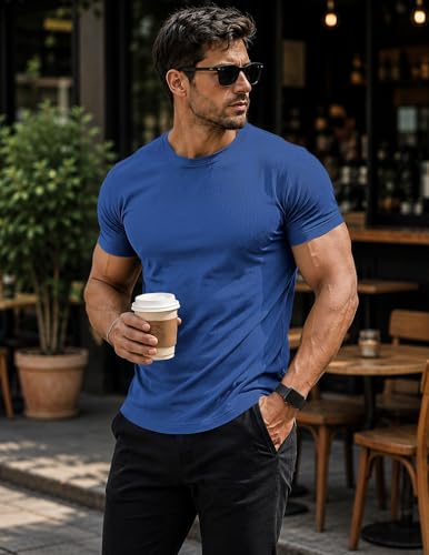 Image of JMIERR Mens Short Sleeve T Shirt Summer Muscle Slim Fitted Crewneck Longline Tees Shirts for Gym Workout