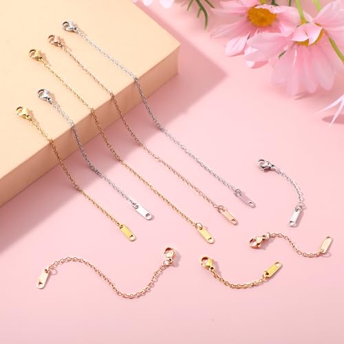 9 Stück Halskettenverlängerungen für Damen, Mabor Abnehmbare Halskette Edelstahl-Schmuckkettenverlängerung für Fußkettchen Armband Halskette (Gold/Silber/Roségold)