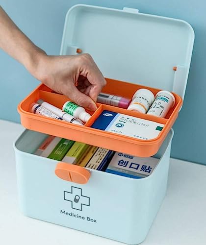 Image of HomeCloud Plastic First Aid Box with Tight Lock Mechanism & Convenient Handle | Multi-Purpose Medicine Storage Organizer for Medicines, Bandages, Ointments & Medical Tools (Blue)