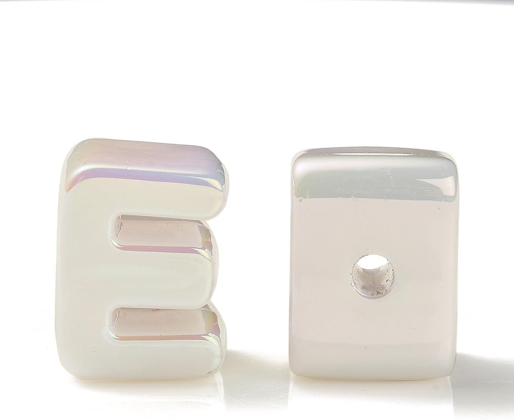 DanLingJewelry 90Pcs Random White Large Acrylic Letter Beads UV Plating Iridescent A-Z Alphabet Beads for Jewelry Making DIY Bracelets Key Chains - Image 3