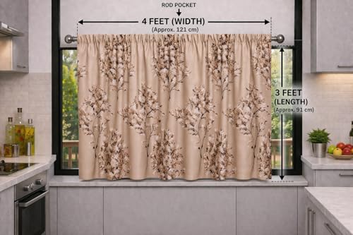 Image of Premium Light Filtering Valance Printed Rod Pocket Curtain (Half Window - 3ft Brown)
