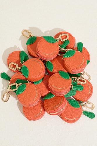 Image of Orange Shaped Coin Purse, Leather Mini Keychain Pouch with AirTag Holder, Cute Bag Charm for Coins & Small Items