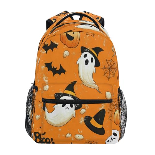 Dussdil Halloween Pumpkins Ghosts Orange Kids Backpack School Backpacks for Boys Girls 16 IN Book Back Pack Bag Casual Travel Daypack with Adjustable Shoulder Strap Zipper