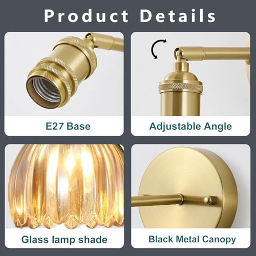 Aplique de pared orientable de cristal vintage con interruptor 4