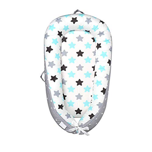 KAKIBLIN Baby Lounger, Baby Nest Portable 100% Soft Cotton Baby Bassinet Crib Breathable Newborn Infant Bed for Co-Sleeping, Napping and Travel (0-12months)(Grey Star)