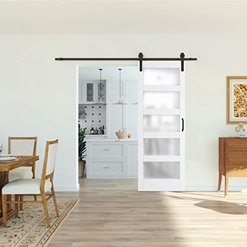 ARKHJEM Glass Sliding Barn Door 30''x84'' Sturdy Barn Door Slabs, Assembly Needed, Barn Doors for Home 5 Panel of Frosted Glass Easy Installation for Living Room Bathroom (No Hardware Include)