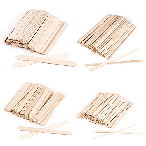 Kapeiluo 400 Pcs Assorted Wax 4 Styles Wax Spatulas Applicator Wood Craft Sticks for Body Facial Hair Eyebrow Removal (Large, Medium, Small)