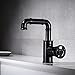 KunMai Industrial Pipe Style Bathroom Faucet, Matte Black, Single Handle, Lavatory Vessel Faucet, Brass