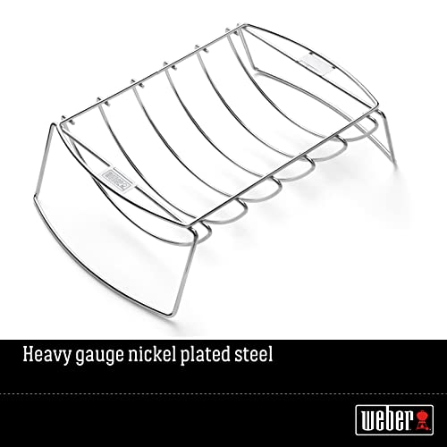Weber Premium Spare-Rib-Halter & Bratenkorb, beidseitig nutzbar, spühlmaschinenfest, passend für Weber Q 300/3000 & größere Gasgrills sowie Holzkohlegrills ab Ø 57 cm - Silber (6469)