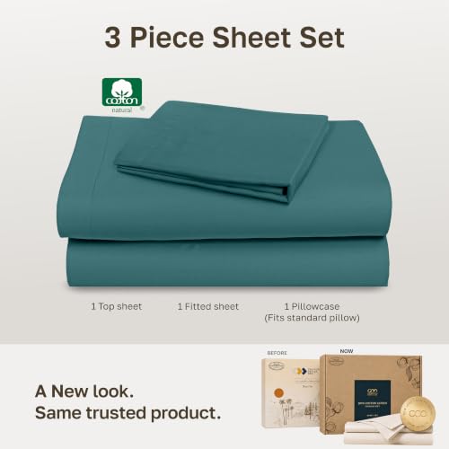 Image of Soft Natural 100% Cotton Sateen Dorm Sheets Twin XL Set, 3 Pc Set, Teal