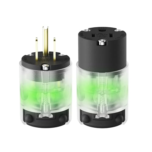 AIDA Lighted Plug and Connector Set, Straight Blade Cord End Replacement, 15 Amp 125Volt, NEMA 5-15P & NEMA 5-15R, 2 Pole 3Wire Grounding, Black, 1 Set