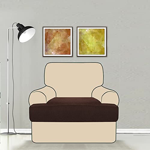 Stretch T Cushion Chair Slipcover For Living Room T Shape Cushion Slipcover Suitable For Armchair Loveseat Sofa, Individually Seat Cover With Elastic Bottom Machine Washable, Chocolate #TOP13