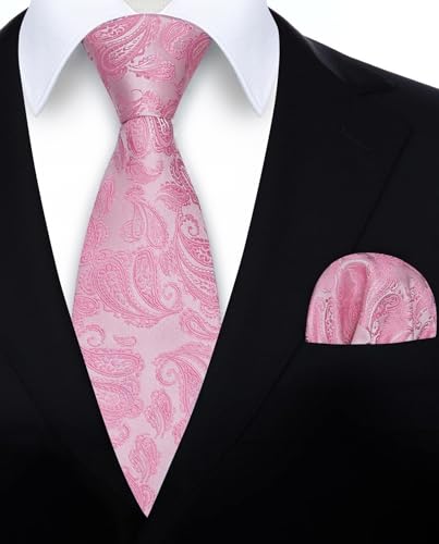 Image of HISDERN Ties for Men Paisley Tie and Pocket Square Woven Classic Floral Mens Ties Handkerchief Set Wedding Party Necktie