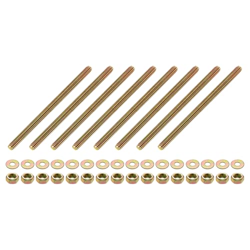 Image of sourcing map 8Pcs Fully Threaded Rod, 1/4" UNC x 4" Length Zinc-Plated Carbon Steel Fully Threaded Studs with Nuts and Washers for Clamps, Hangers and U-Bolts, Color Zinc