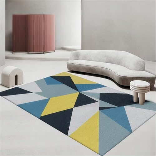 Tapis bleu géométrique 100x160cm antidérapant pour chambre de fille - 2