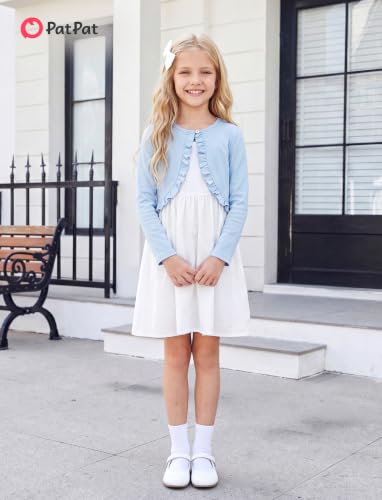 Image of PATPAT Girls Cardigan Bolero Size 4-12 Years Kids Knit Long Sleeve Ruffle Open Front Button Cover Up Cropped Tops for Girls
