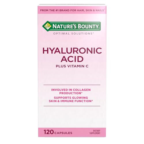 Natures Bounty Vitamin C and Hyaluronic Acid Supplement Supports Glowing Skin Immune Function & Collagen Production 120 Capsules - 60 Day Supply Optimal Solutions Supplements for Skin Health