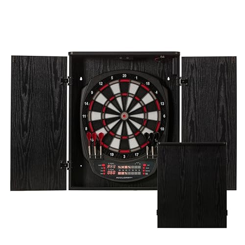 Accudart NOVA Electronic Dartboard with Cabinet – 35 Games, 580 Variations, Dual LED Scoring, Auto LED Cabinet Lighting, Virtual Opponent, AC/Battery Power – Includes Soft Tip Darts by Accudart - Used condition - US$102.55