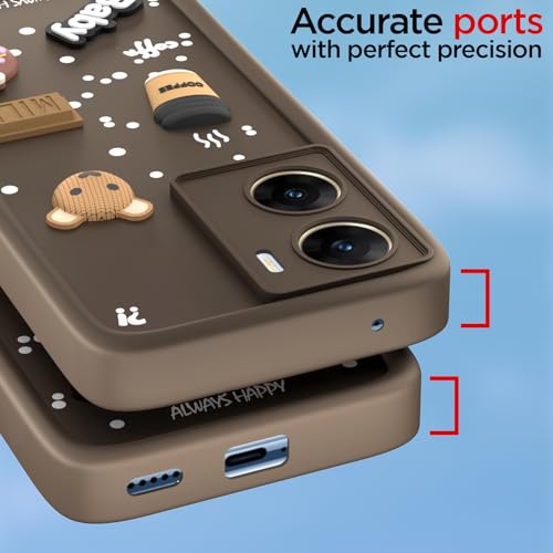 Image of Outlouders Back Cover for Vivo V29e 5G | 3D Cartoon Cute Fun Bear | Silicone Full Body Protection Bumper Case (Brown)