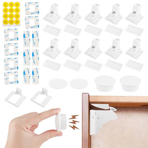 Cierre Seguridad Cajones Bebe, 10 Cerraduras + 2 llaves Bloqueo de Seguridad para Bebés, Cerradura para Armario Invisible, Cerraduras Magnéticas de Seguridad para Niños, Cierre Cajones Bebe