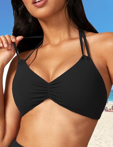 AJISAI Womens Halter Bikini Top Triangle V Neck Bathing Suit Top Low Impact Padded Sports Bra2