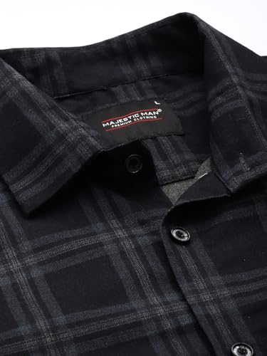 Image of Majestic Man Comfort Slim Fit Cotton Blend Checked Casual Shirt