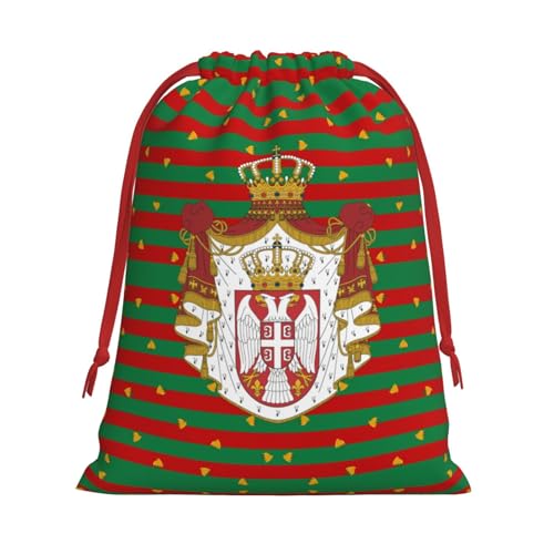 NUSDB Coat of Arms Serbian Christmas Gift Bags, Santa Wrapping Bags, Xmas Presents Bag With Drawstring, Holiday Party Favors Birthday & Christmas Gift (Large Medium Small)